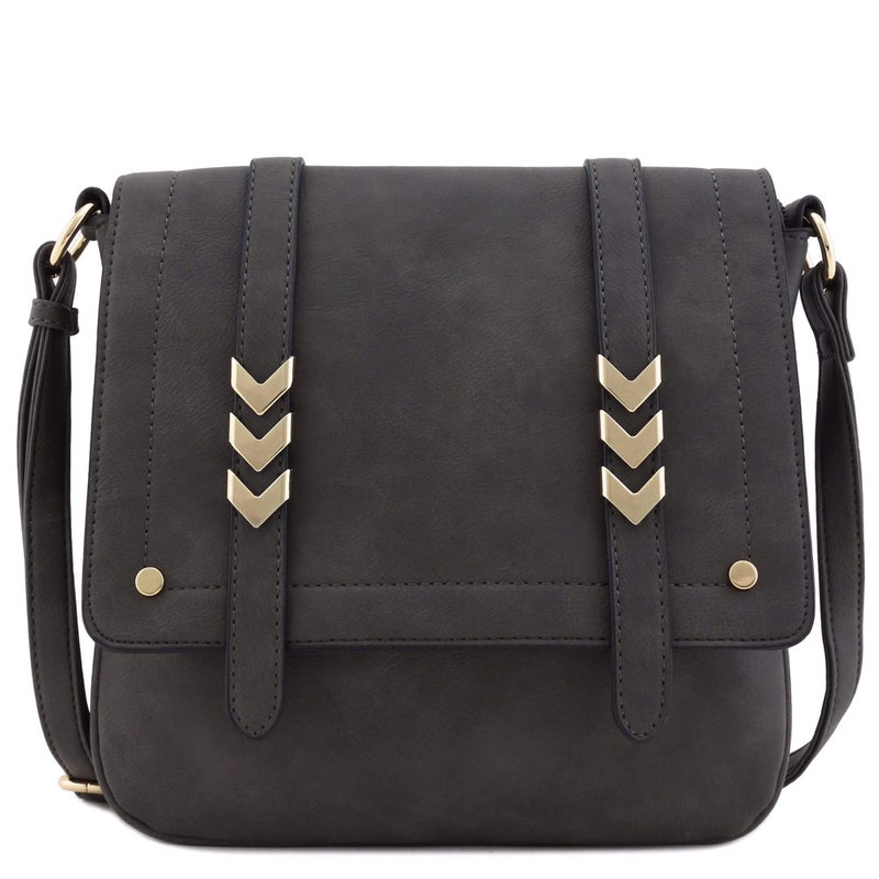 ALYSSA Double Compartment Large Flapover Crossbody Bag (Charcoal Grey) - Image 1